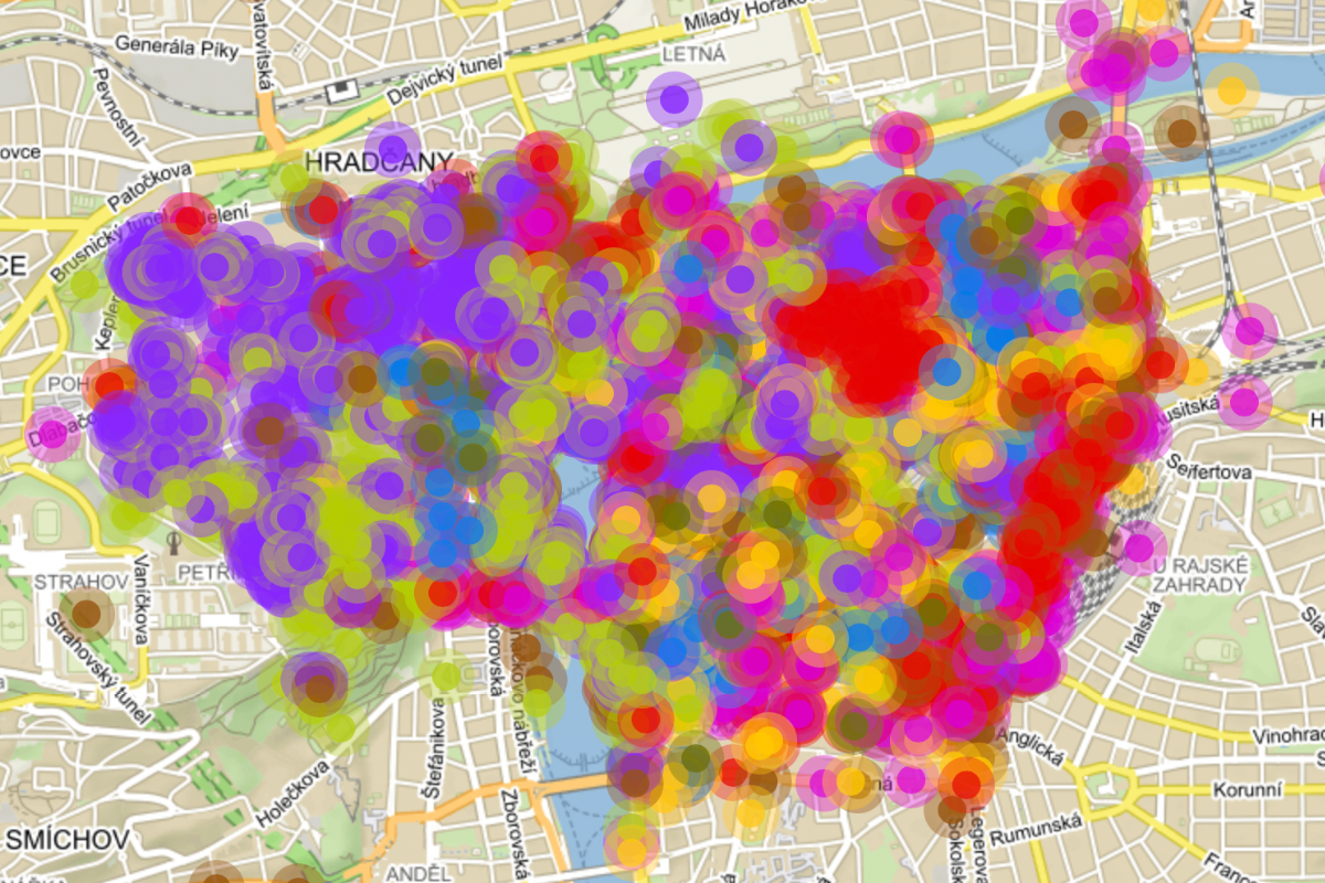 This map highlights how residents of Prague feel in different parts of the city