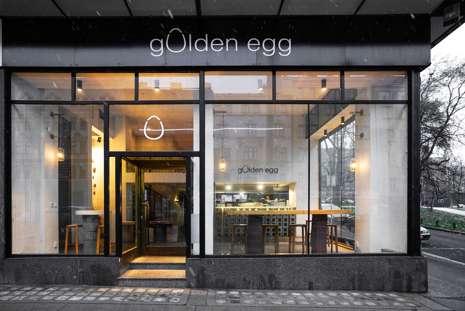 Redesigned fast food restaurant, or the Golden Egg in Prague