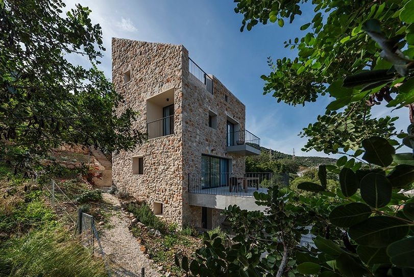 Panoramic villa built in Croatia from the stones of the Vis island