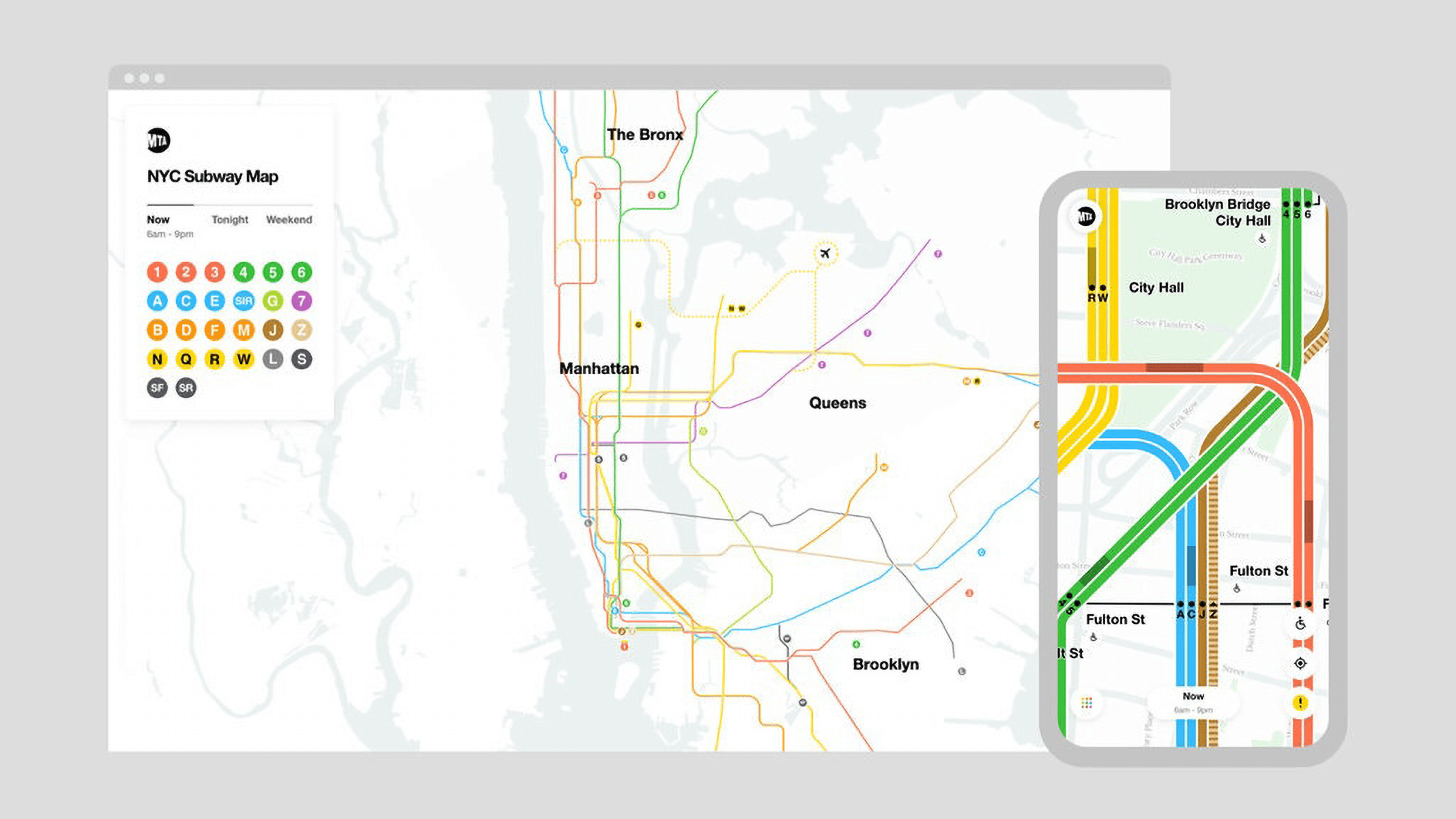 Transportation in New York is facilitated by a real-time subway map