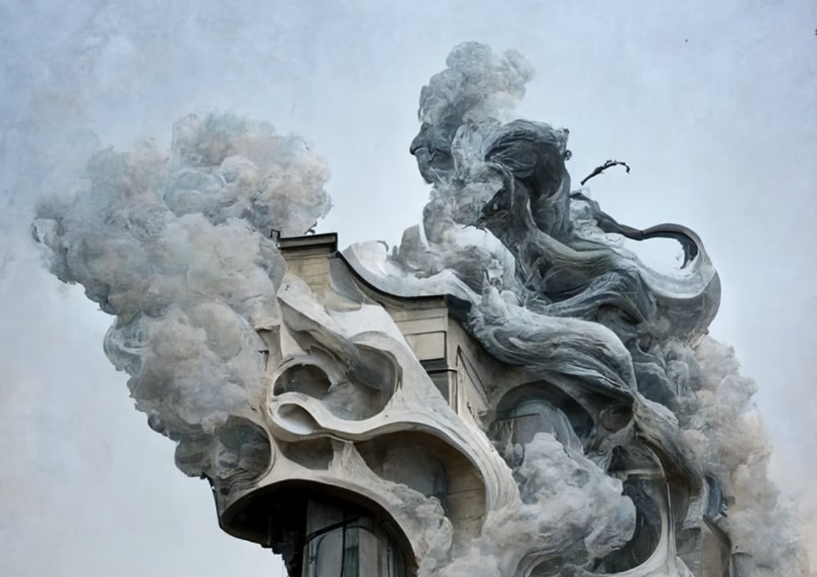Art Nouvea buildings turn into clouds of smoke with the help of AI technology