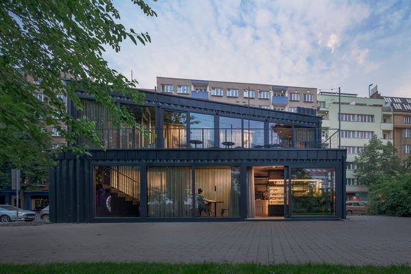 A café built of containers in the most dynamically developing district of Prague