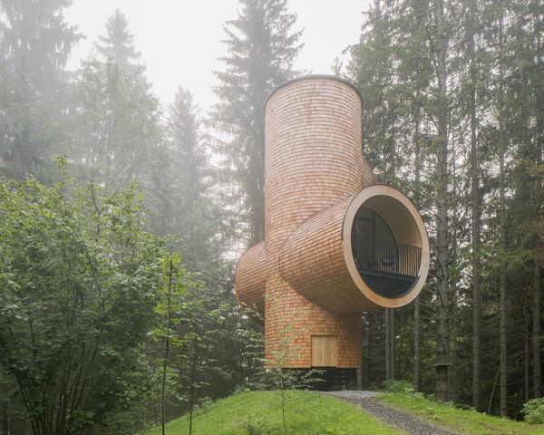 Cartoon-like cabins built in an Austrian forest