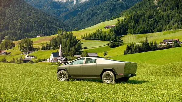 Tesla Cybertruck kinyitható kempingalkatrésszel