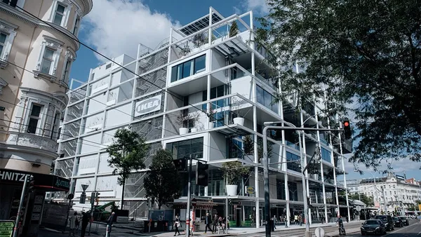 IKEA built in Vienna, recalling a series of massive shelving units