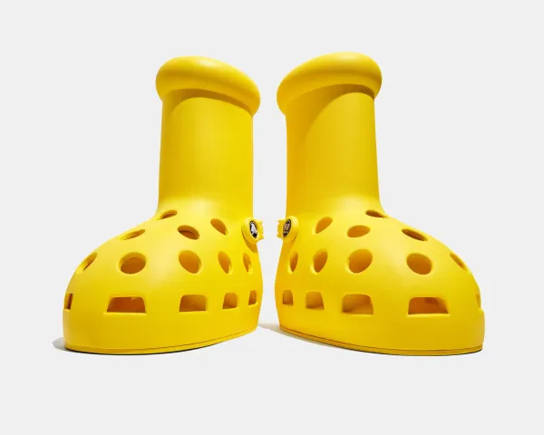 After the big red boots, here come the big yellow boots with holes | MSCHF x Crocs